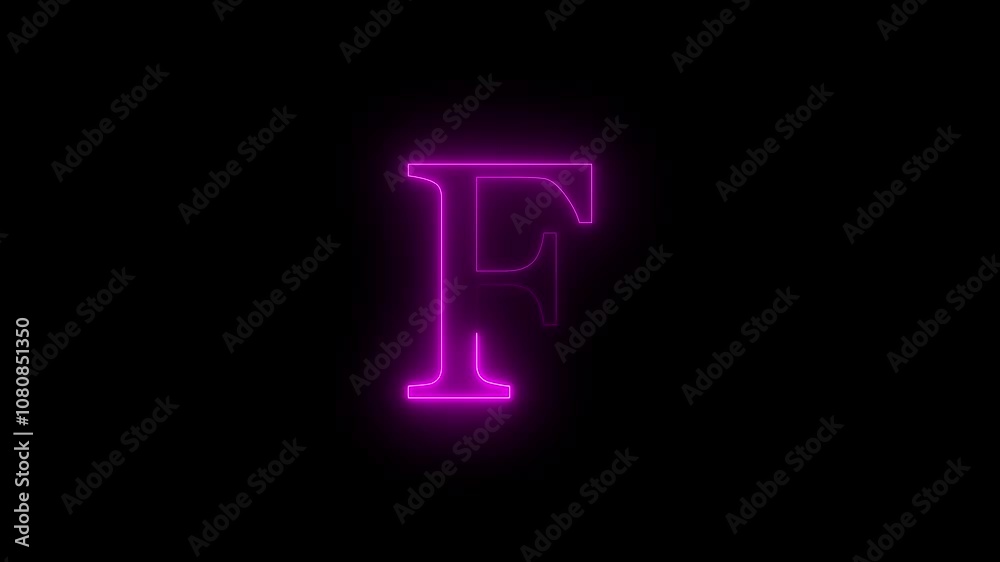 Glowing neon effect with letter F alphabet on black background. video footage. 4k animation. Neon letter F animation
