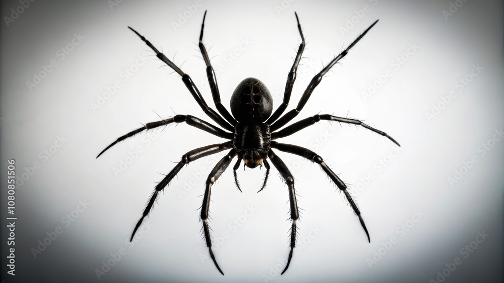 Obraz premium Intricate Spider Silhouette on a Bright White Background Showcasing Detailed Legs and Body Structure for Use in Artistic and Educational Projects