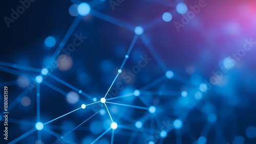 Network connection background, blue with light effect. Ai generated image.