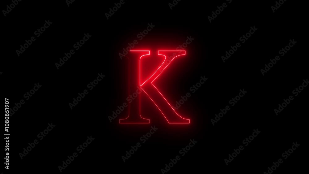 Glowing neon effect with letter K alphabet on black background. video footage. 4k animation. Neon letter K animation Glowing neon effect with letter K alphabet on black background. video footage. 4k animation. Neon letter K animation