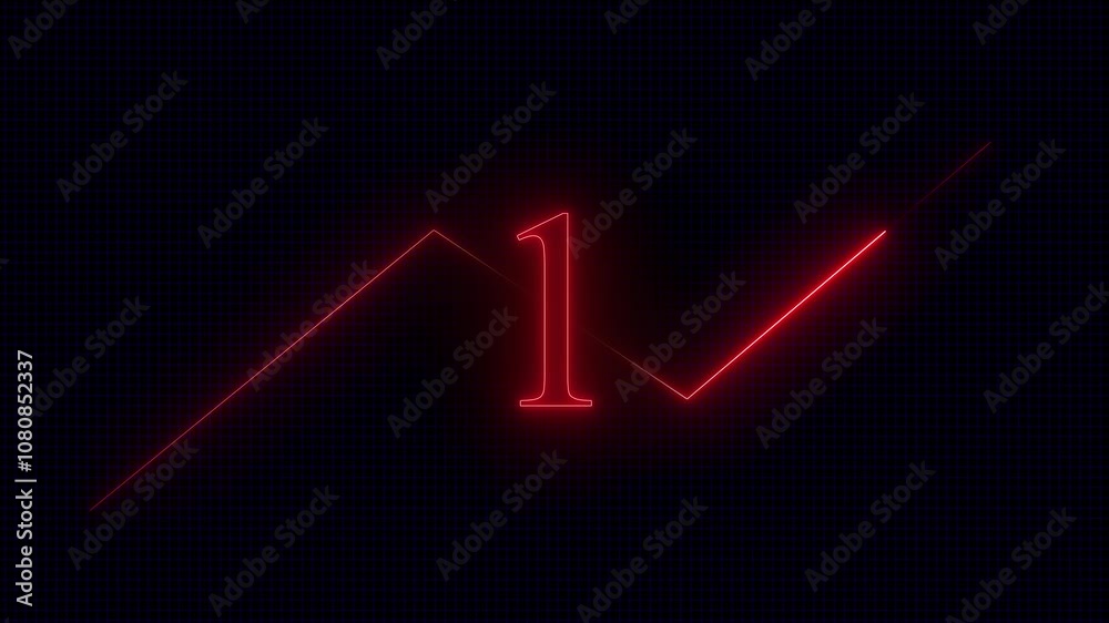 Neon bright glowing countdown timer from 5 to 0 seconds. abstract neon line animation with countdown. Neon bright glowing countdown timer from 5 to 0 seconds. abstract neon line animation with countdown.