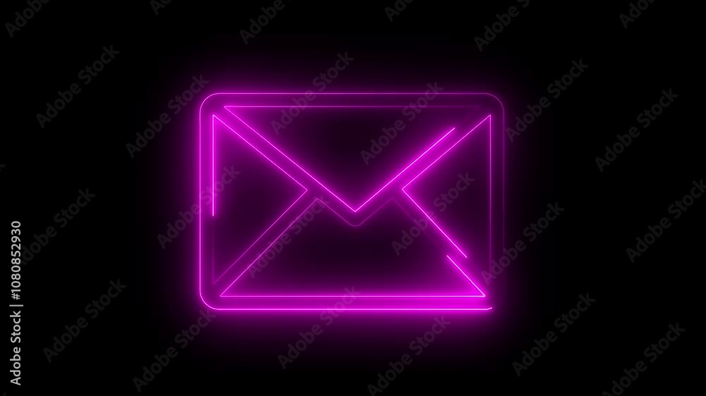 Glowing neon message box icon animation. notice receive massage animated sign symbol on black background Glowing neon message box icon animation. notice receive massage animated sign symbol on black background