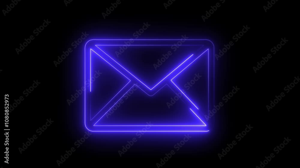 Glowing neon message box icon animation. notice receive massage animated sign symbol on black background Glowing neon message box icon animation. notice receive massage animated sign symbol on black background