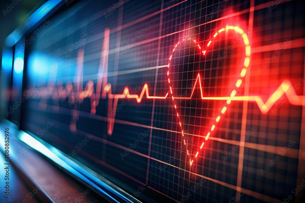 Alarming Visual of Heartbeat Monitor Showing Flatline with Heart Graphic in Macro Photography Style for Medical and Health Related Projects Alarming Visual of Heartbeat Monitor Showing Flatline with Heart Graphic in Macro Photography Style for Medical and Health Related Projects