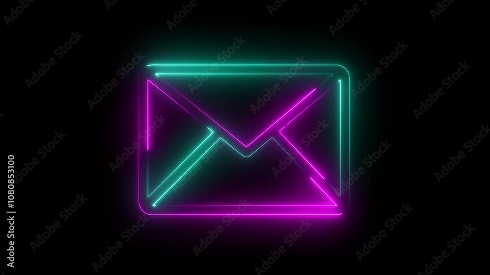Glowing neon message box icon animation. notice receive massage animated sign symbol on black background Glowing neon message box icon animation. notice receive massage animated sign symbol on black background