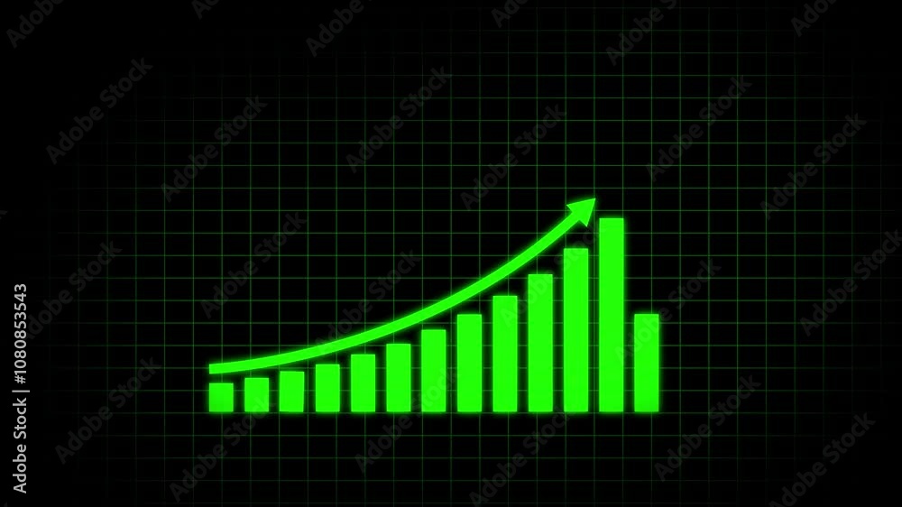 Animated business graph chart with upward trend on grid line background. business success glowing graph