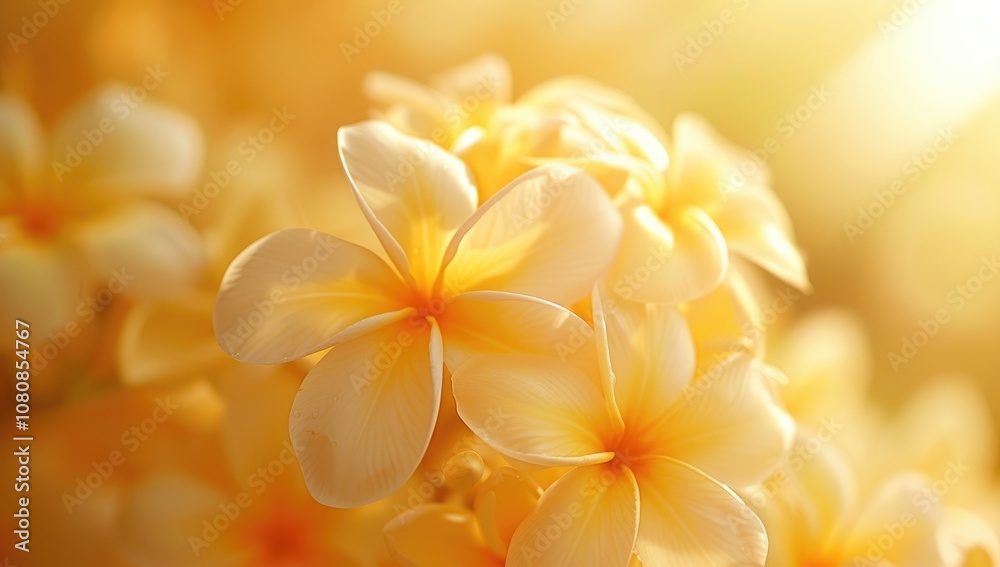 Blossoming yellow and white flowers set against a spring scene Blossoming yellow and white flowers set against a spring scene