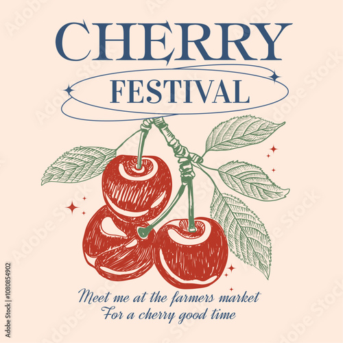 cherry hand drawn illustration. cherry with slogan typography, vector illustration, for t-shirt graphic. cherry cool slogan print for tee. funny cute t-shirt pattern.