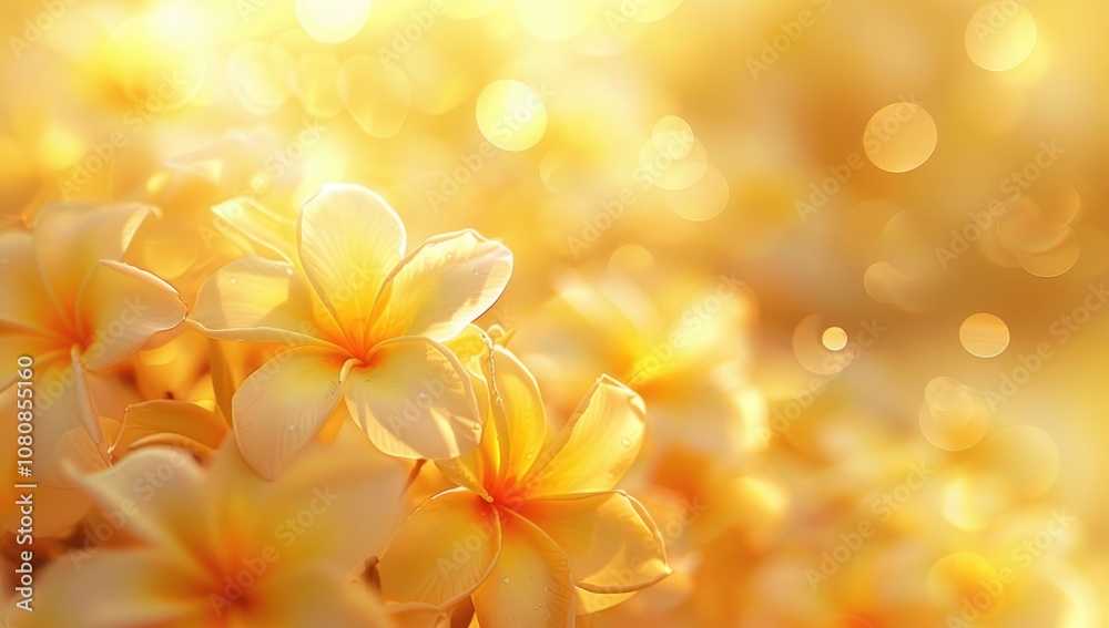 Blossoming yellow and white flowers set against a spring scene Blossoming yellow and white flowers set against a spring scene