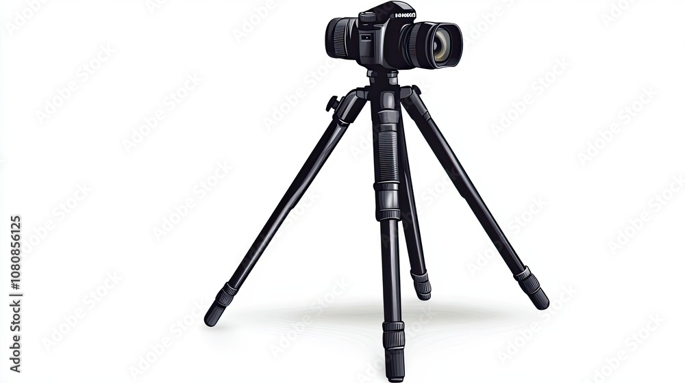 A black DSLR camera mounted on a tripod A black DSLR camera mounted on a tripod