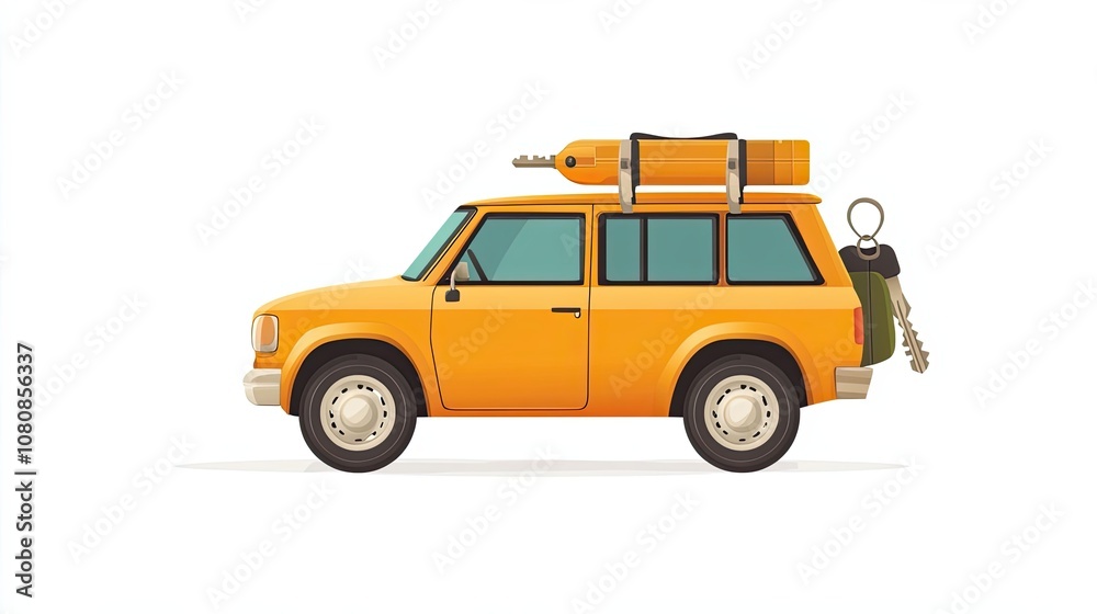 Orange SUV with Roof Rack and Keys Hanging on Back Orange SUV with Roof Rack and Keys Hanging on Back