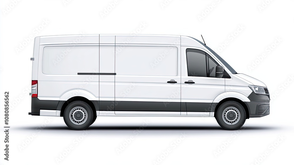 White Cargo Van with Side View and Blank Panels White Cargo Van with Side View and Blank Panels
