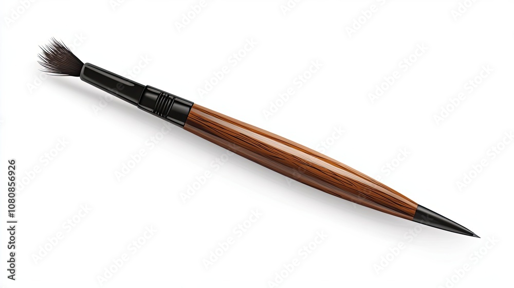 A Wooden-Handled Paintbrush with Black Bristles