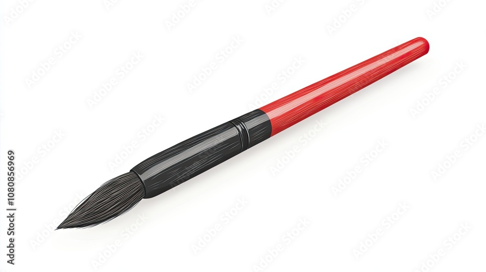 A Single Red-Handled Paintbrush Isolated on a White Background A Single Red-Handled Paintbrush Isolated on a White Background