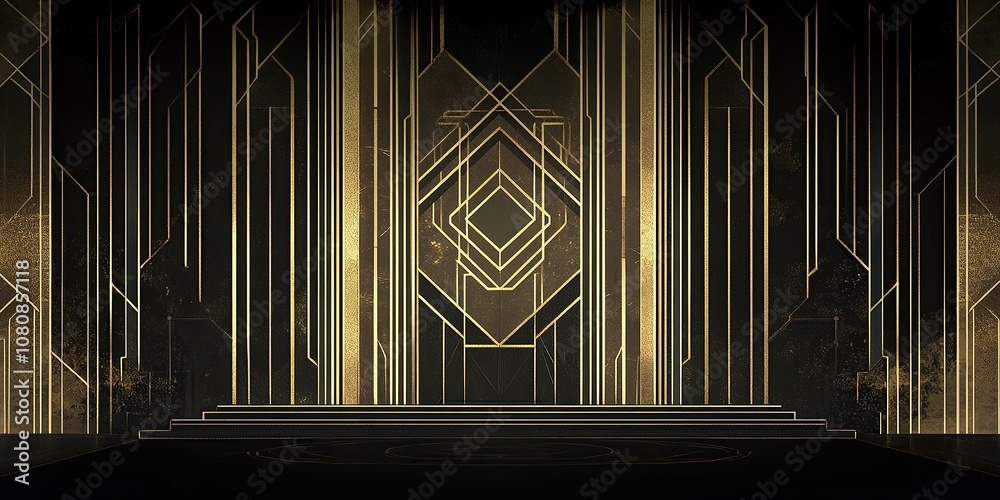 Obraz premium Design an Art Deco-inspired digital backdrop for the theater's stage