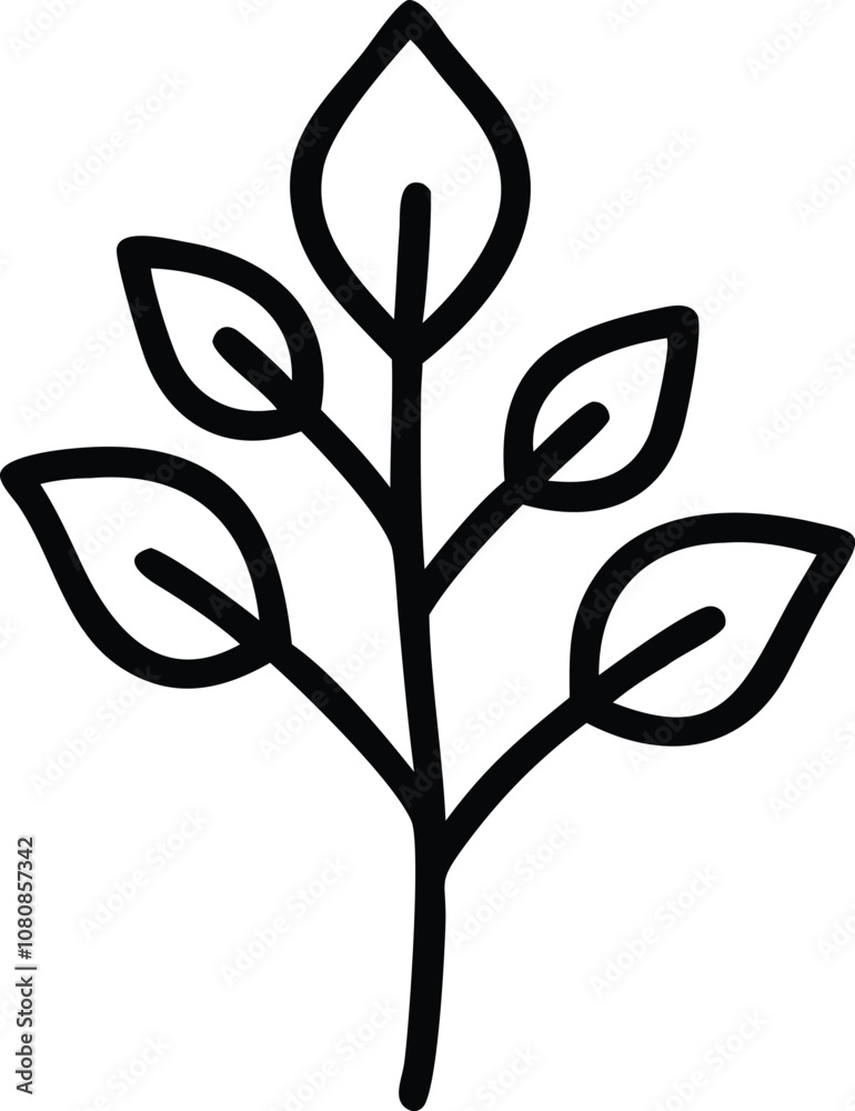 Simple Leafy Branch Outline Icon, Black and white outline illustration of a branch with five simple leaves, showcasing a minimalistic and natural design.
Simple Leafy Branch Outline Icon, Black and white outline illustration of a branch with five simple leaves, showcasing a minimalistic and natural design.