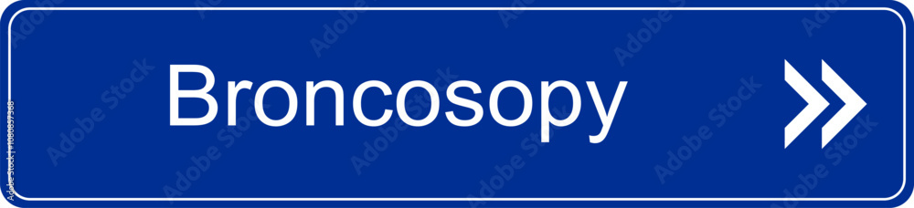 Blue and white vector graphic of a direction sign inside a hospital pointing to the broncoscopy department Blue and white vector graphic of a direction sign inside a hospital pointing to the broncoscopy department
