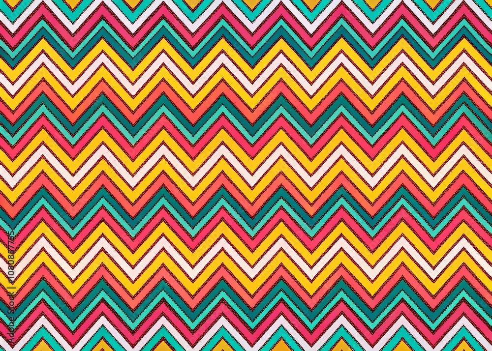 Modern Zigzag Pattern with Bold Stripes in Vibrant Colors for Textile Design and Fashion Applications Modern Zigzag Pattern with Bold Stripes in Vibrant Colors for Textile Design and Fashion Applications