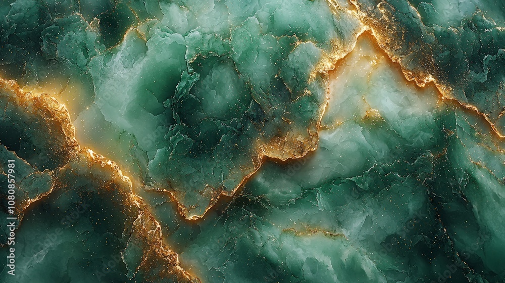 A vibrant abstract design featuring green and gold marbling textures. A vibrant abstract design featuring green and gold marbling textures.