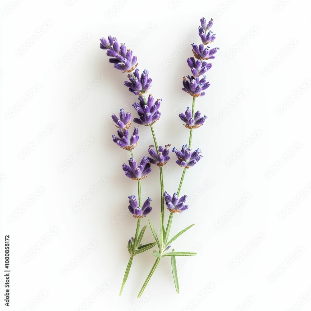 Obraz premium Lavender sprigs on a white background.