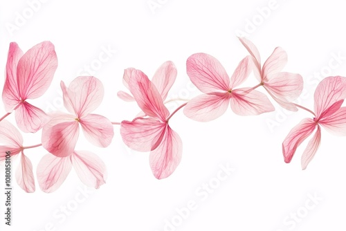 Delicate Pink Hydrangea Petals on White Background - Floral Photography