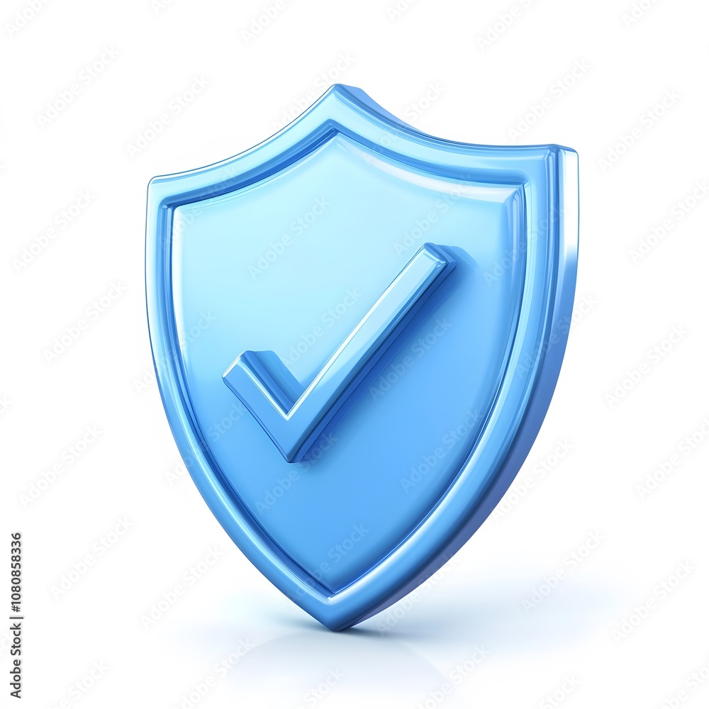 BLUE 3D shield protection icon with check for online payment on white background concept, user account for 3d security with payment protection on isolated vector render background BLUE 3D shield protection icon with check for online payment on white background concept, user account for 3d security with payment protection on isolated vector render background