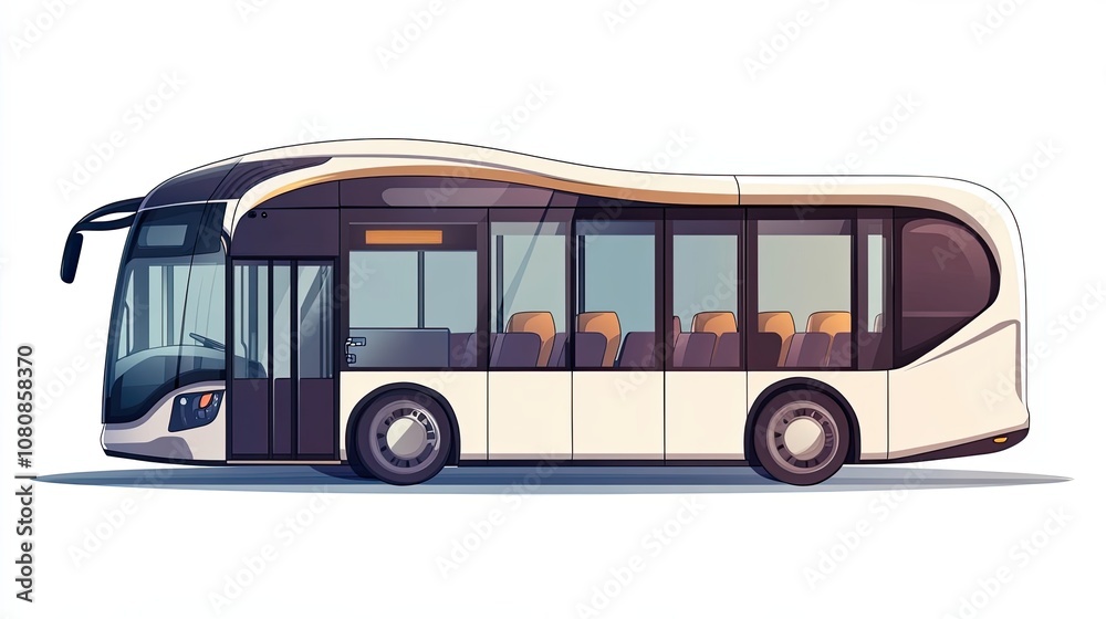 Modern White Bus with Curved Roof Design and Large Windows Modern White Bus with Curved Roof Design and Large Windows