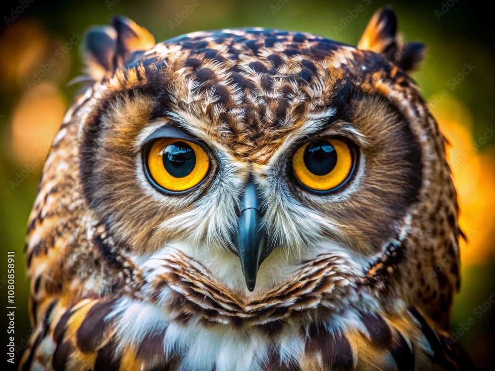 Close Up of an Owl Face in Macro Photography Capturing Intricate Details and Vivid Colors of the Majestic Bird's Eyes and Feathers Close Up of an Owl Face in Macro Photography Capturing Intricate Details and Vivid Colors of the Majestic Bird's Eyes and Feathers