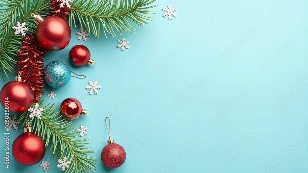 New Year's garland of Christmas balls, tinsel, snowflakes on a Christmas background New Year's garland of Christmas balls, tinsel, snowflakes on a Christmas background