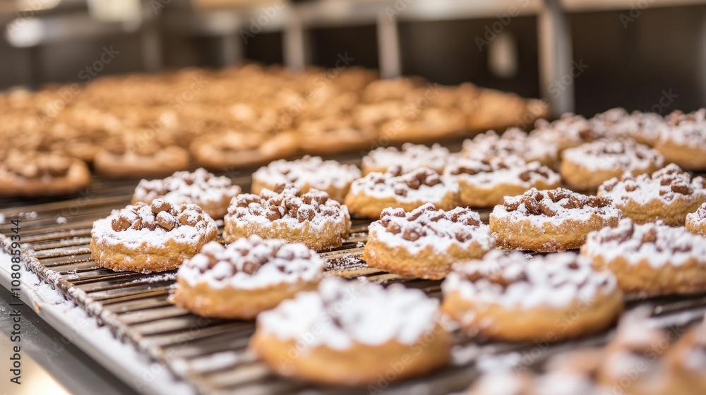 Close-up of Chocolate Chip Cookies Topped with Powdered Sugar Close-up of Chocolate Chip Cookies Topped with Powdered Sugar