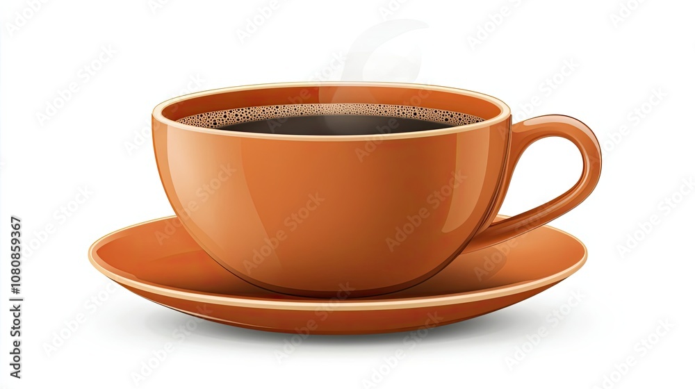 A steaming cup of coffee in an orange mug and saucer A steaming cup of coffee in an orange mug and saucer