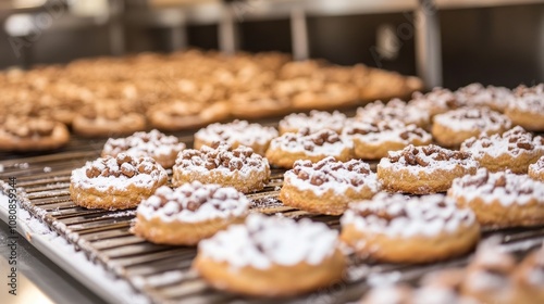 Close-up of Chocolate Chip Cookies Topped with Powdered Sugar