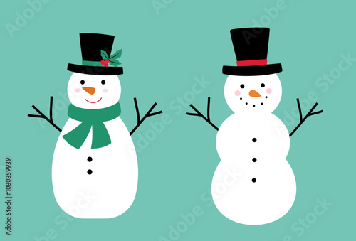 Cute Christmas snowmen set flat vector illustration.
Winter holiday snowman cartoon SVG.