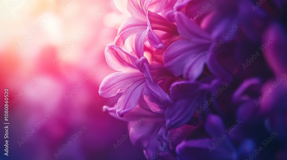 Close Up of Purple Hyacinth Flower with Soft Pink and Red Background Close Up of Purple Hyacinth Flower with Soft Pink and Red Background