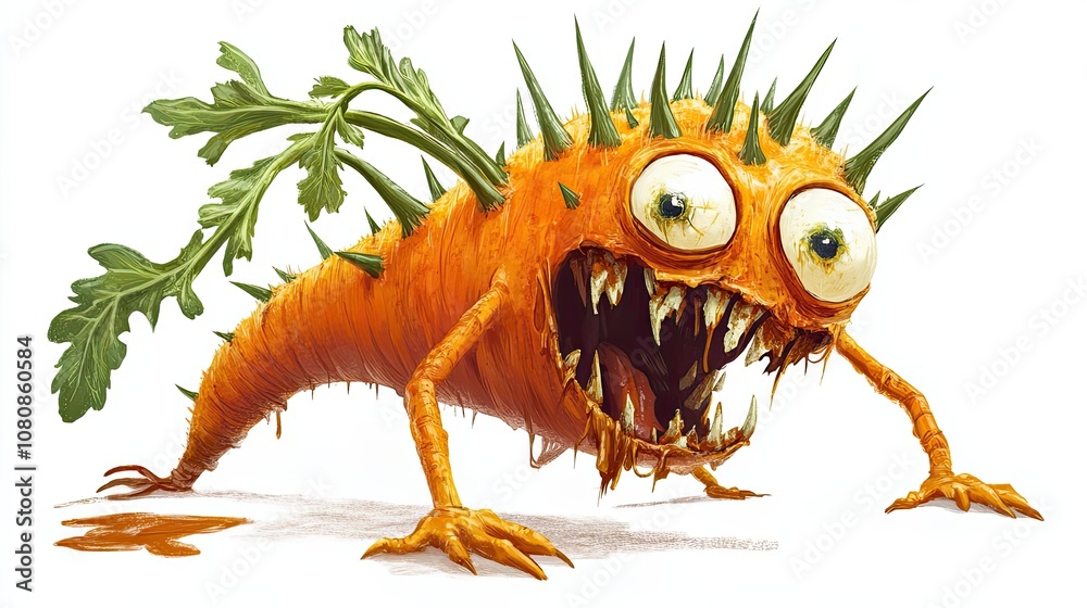 Obraz premium A monstrous carrot with sharp teeth, claws, and spines