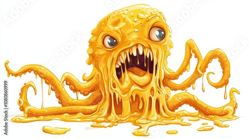 A Dripping, Yellow, Octopus-like Monster with Sharp Teeth photo