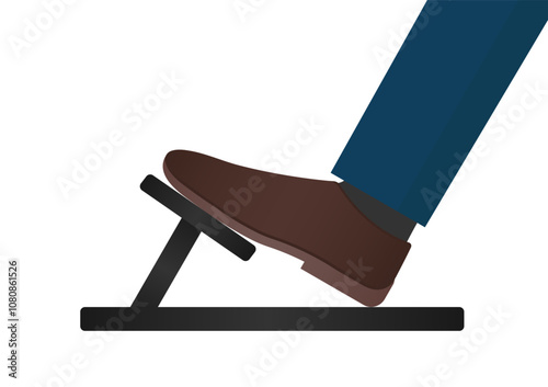 Car Pedals. Foot Pressing on Brake or Accelerator or Clutch Pedal. Vector Illustration. 