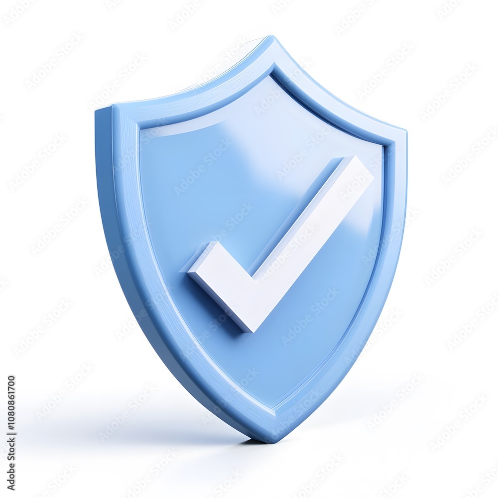 BLUE 3D shield protection icon with check for online payment on white background concept, user account for 3d security with payment protection on isolated vector render background BLUE 3D shield protection icon with check for online payment on white background concept, user account for 3d security with payment protection on isolated vector render background