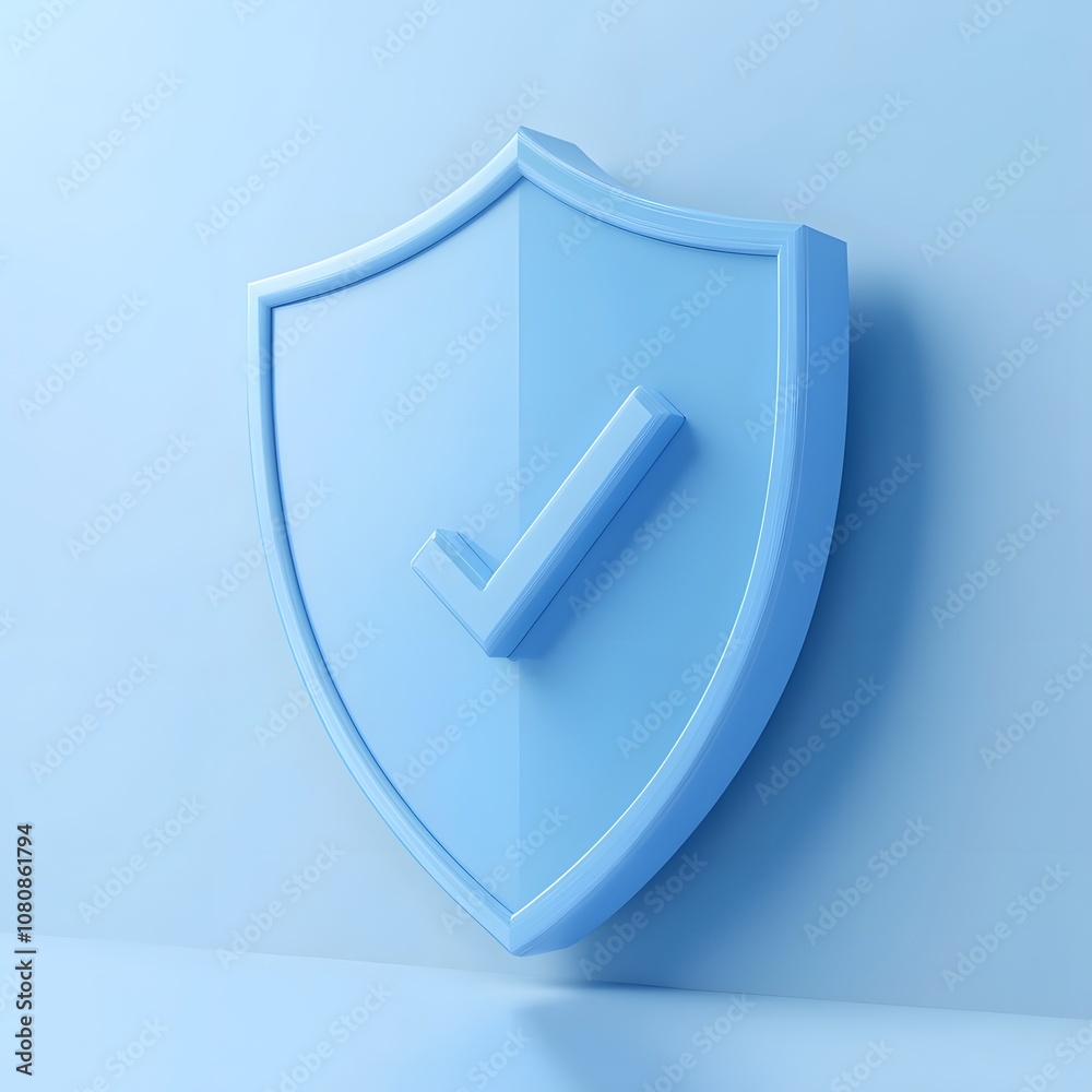 BLUE 3D shield protection icon with check for online payment on white background concept, user account for 3d security with payment protection on isolated vector render background BLUE 3D shield protection icon with check for online payment on white background concept, user account for 3d security with payment protection on isolated vector render background
