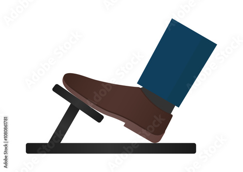 Car Pedals. Foot Pressing on Brake or Accelerator or Clutch Pedal. Vector Illustration. 