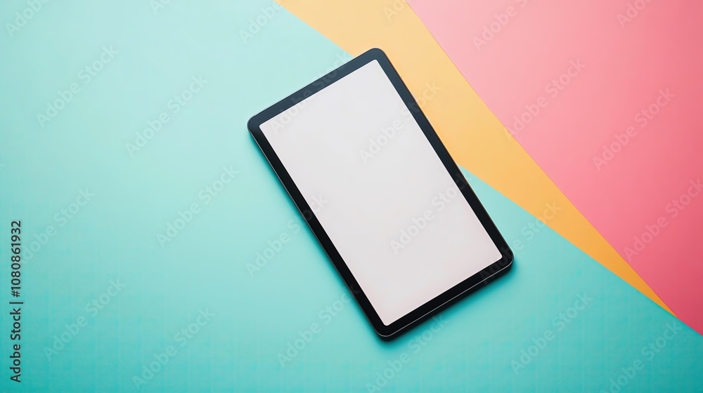 Fototapeta premium Blank tablet on colorful modern background.