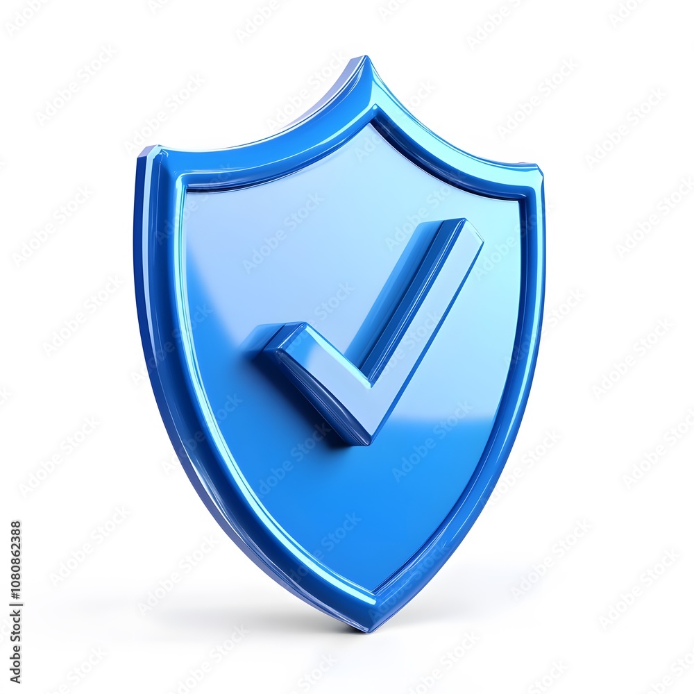 BLUE 3D shield protection icon with check for online payment on white background concept, user account for 3d security with payment protection on isolated vector render background BLUE 3D shield protection icon with check for online payment on white background concept, user account for 3d security with payment protection on isolated vector render background