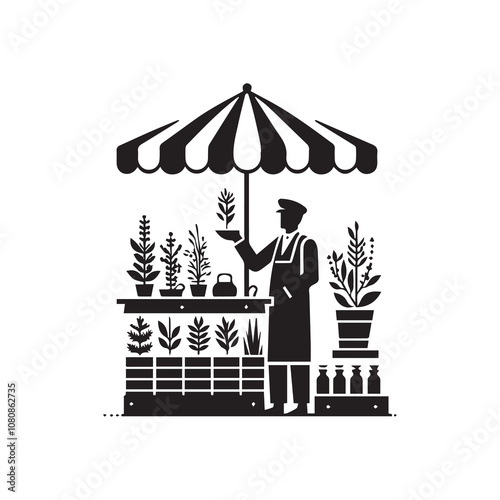 Simple Vector Icon of a Fruit stalls – Logo Design Illustration