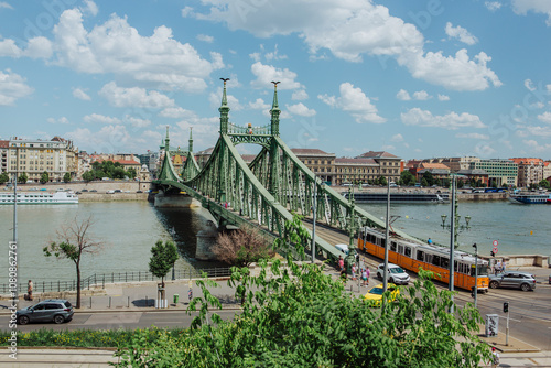 Liberty (Freedom) Bridge on river Danube is a gorgeous green coloured structure that stands proudly in the centre of the historic city of Budapest photo