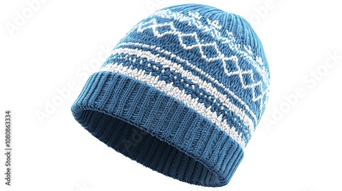 Blue Knitted Beanie with White Snowflake Pattern