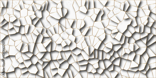 Beautiful white and golden crystallized polygon background. abstract light colorful stone tile pattern with shadow. modern wallpaper, trendy simple minimal geometric background abstract backdrop.