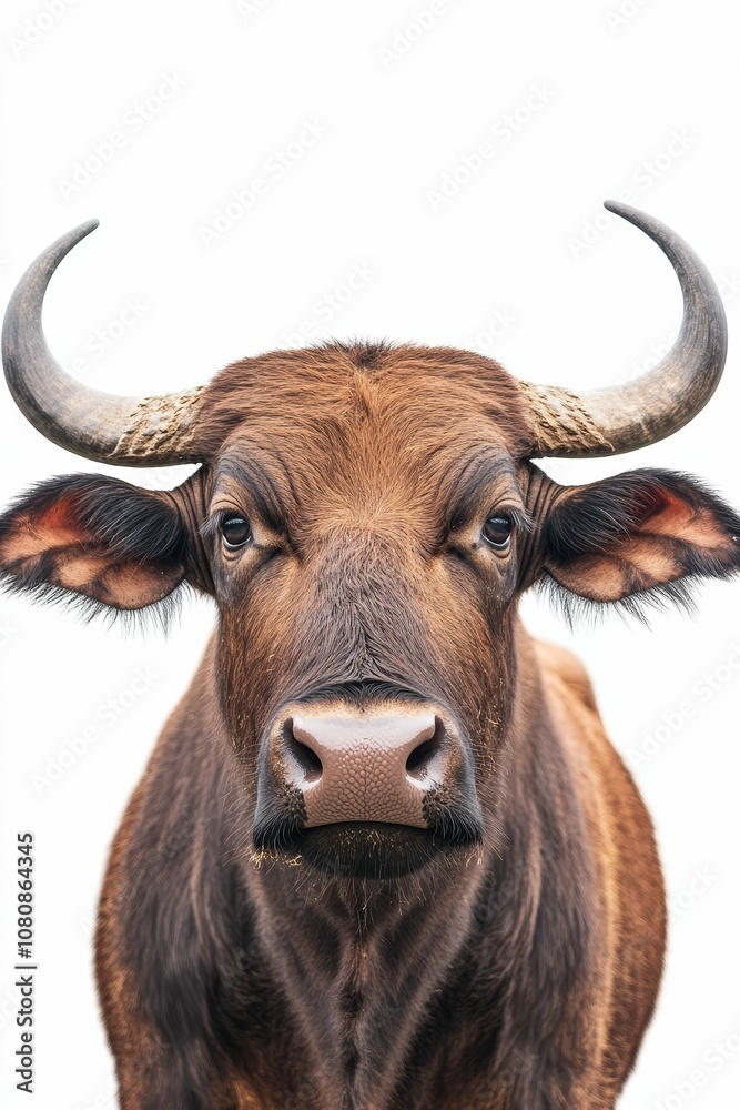 Brown bull with large horns looking at camera. Brown bull with large horns looking at camera.
