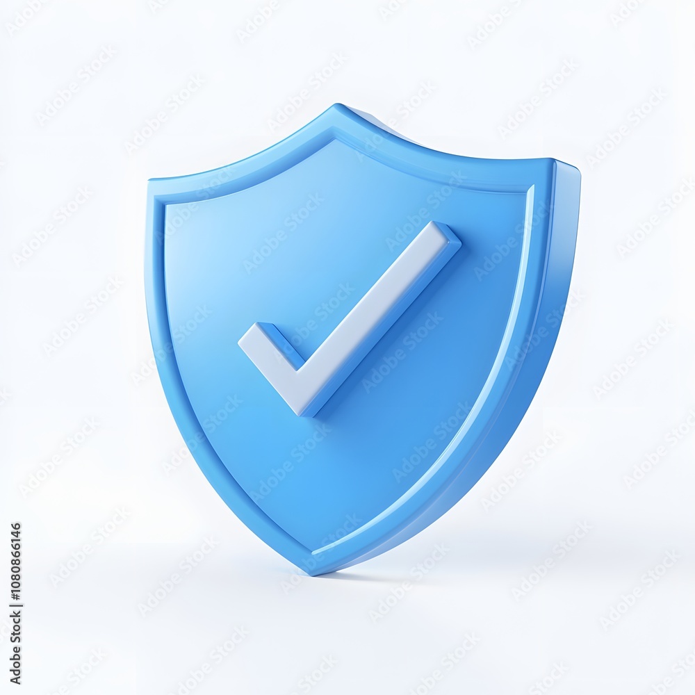 BLUE 3D shield protection icon with check for online payment on white background concept, user account for 3d security with payment protection on isolated vector render background BLUE 3D shield protection icon with check for online payment on white background concept, user account for 3d security with payment protection on isolated vector render background