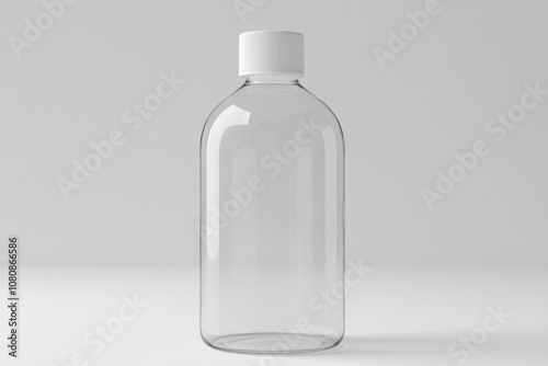 Clear Plastic Bottle with White Cap on a Minimalist Background Ideal for Packaging, Beverage Use, or Creative Design Projects in Stock Photography