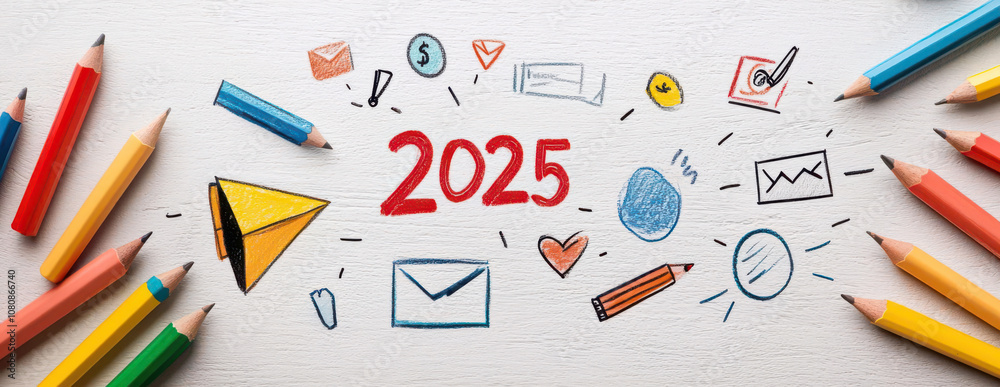 business plan 2025 concept. Visual of a whiteboard filled with campaign ideas for 2025 business plan 2025 concept. Visual of a whiteboard filled with campaign ideas for 2025